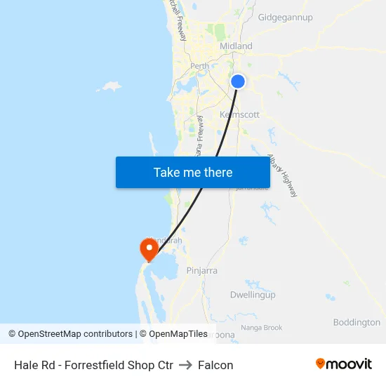 Hale Rd - Forrestfield Shop Ctr to Falcon map