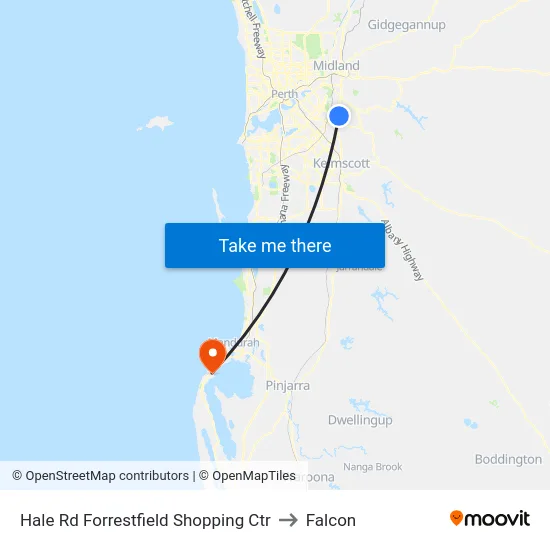Hale Rd Forrestfield Shopping Ctr to Falcon map