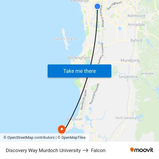 Discovery Way Murdoch University to Falcon map