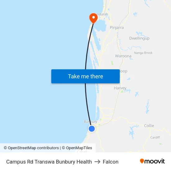 Campus Rd Transwa Bunbury Health to Falcon map