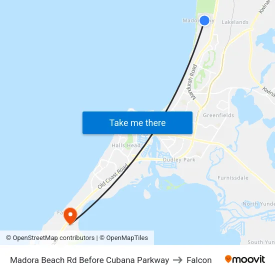 Madora Beach Rd Before Cubana Pwy to Falcon map