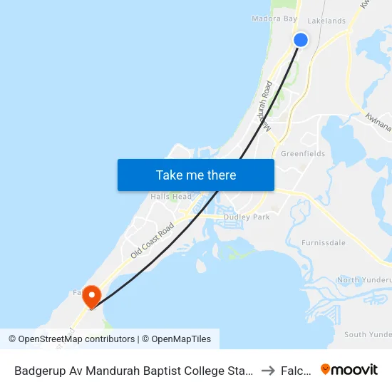 Badgerup Av Mandurah Baptist College Stand 2 to Falcon map