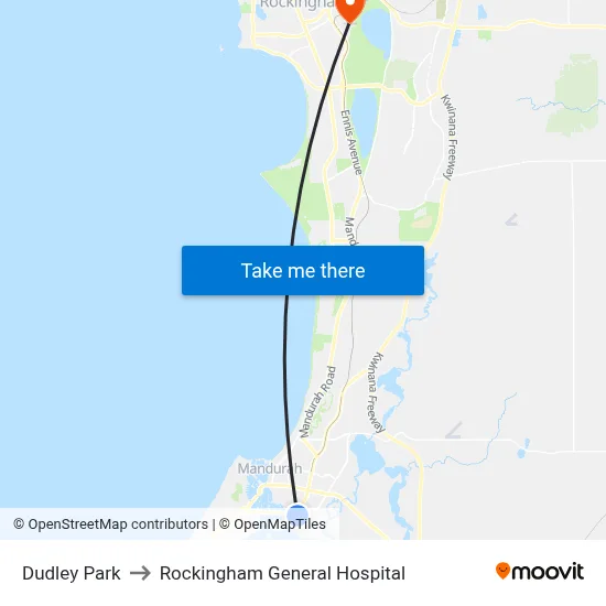 Dudley Park to Rockingham General Hospital map