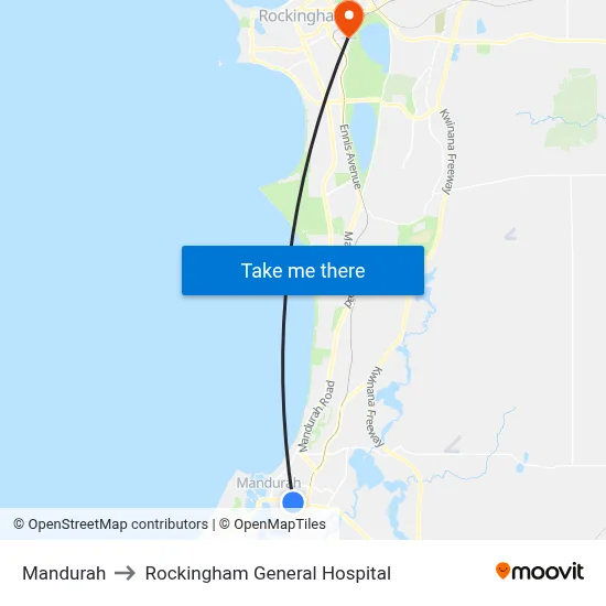 Mandurah to Rockingham General Hospital map