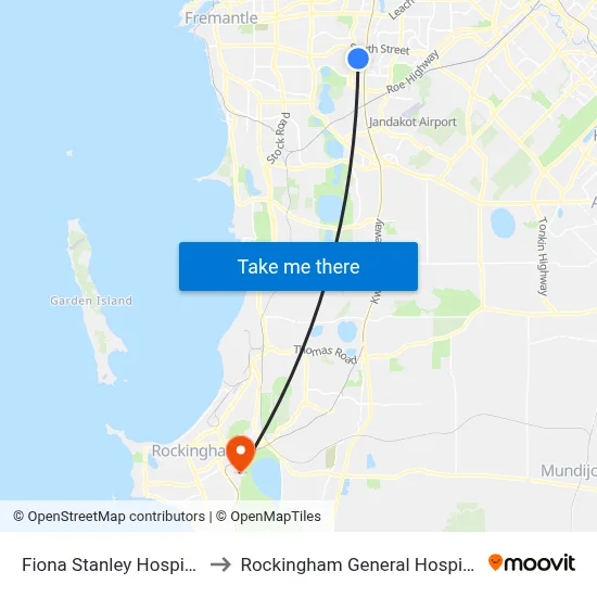 Fiona Stanley Hospital to Rockingham General Hospital map