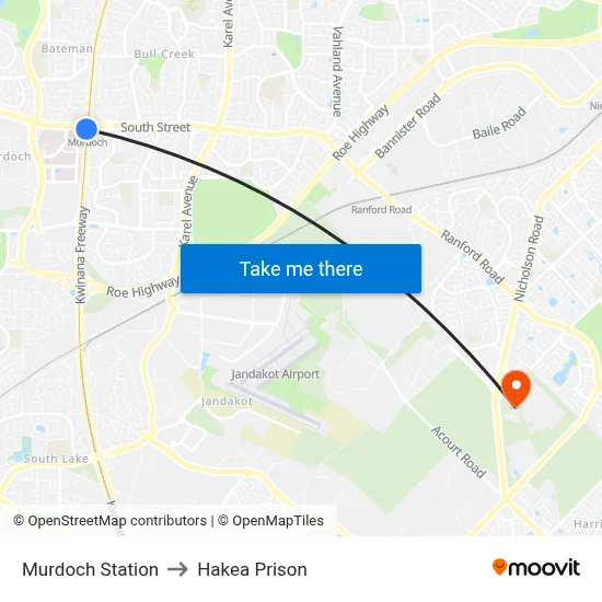 Murdoch Station to Hakea Prison map