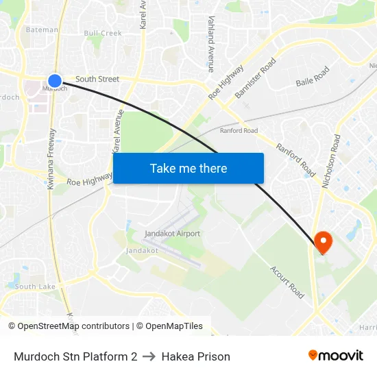 Murdoch Stn Platform 2 to Hakea Prison map
