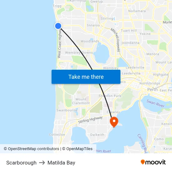Scarborough to Matilda Bay map
