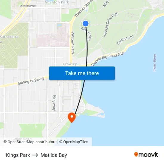 Kings Park to Matilda Bay map