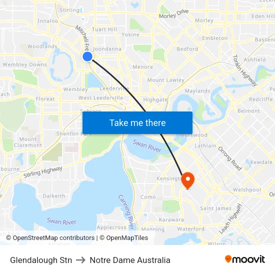 Glendalough Stn to Notre Dame Australia map