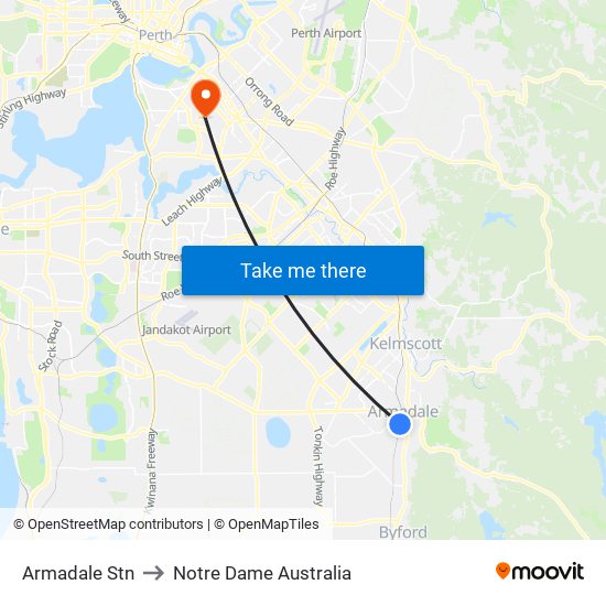 Armadale Stn to Notre Dame Australia map