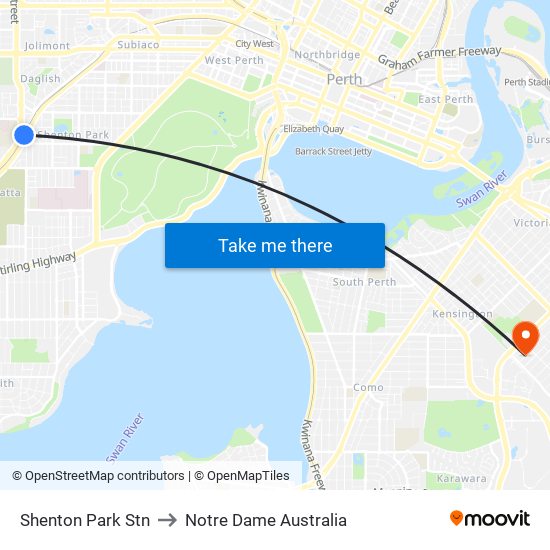 Shenton Park Stn to Notre Dame Australia map