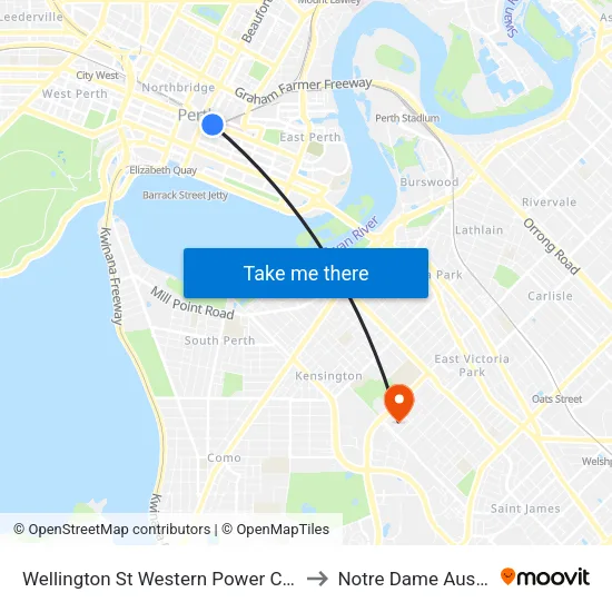 Wellington St Western Power Cat Id 68 to Notre Dame Australia map