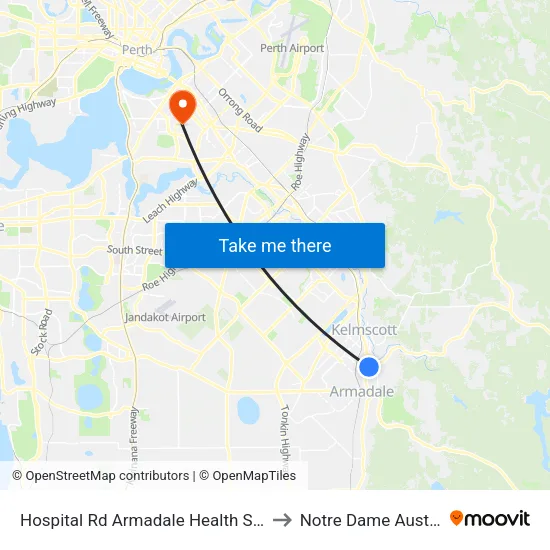 Hospital Rd Armadale Health Service to Notre Dame Australia map