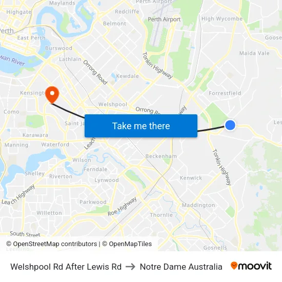 Welshpool Rd After Lewis Rd to Notre Dame Australia map