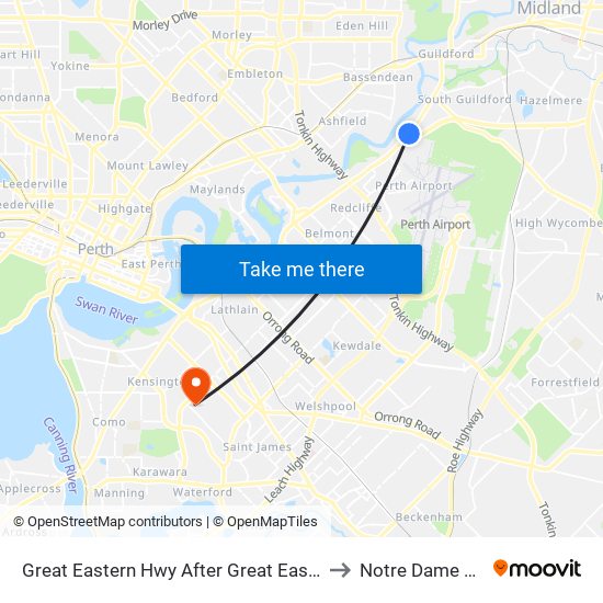 Great Eastern Hwy After Great Eastern Hwy Bypass to Notre Dame Australia map