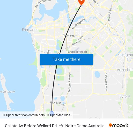 Calista Av Before Wellard Rd to Notre Dame Australia map