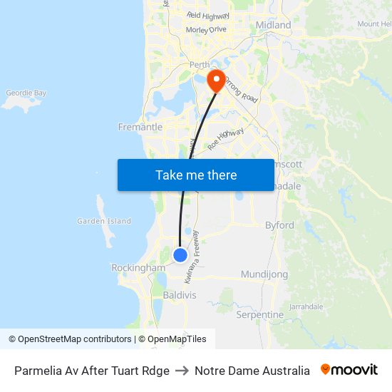 Parmelia Av After Tuart Rdge to Notre Dame Australia map