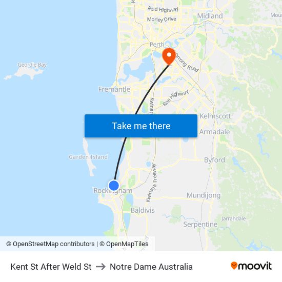 Kent St After Weld St to Notre Dame Australia map
