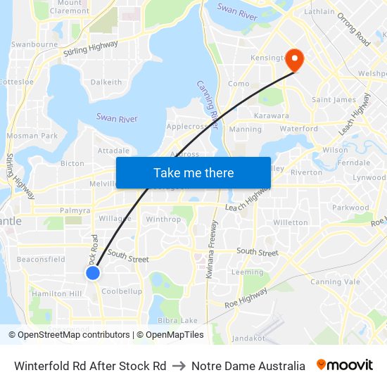 Winterfold Rd After Stock Rd to Notre Dame Australia map