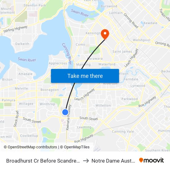 Broadhurst Cr Before Scandrett Wy to Notre Dame Australia map