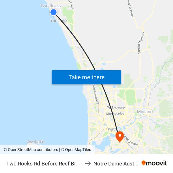 Two Rocks Rd Before Reef Break Dr to Notre Dame Australia map