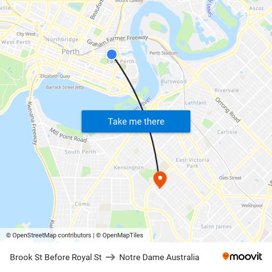 Brook St Before Royal St to Notre Dame Australia map