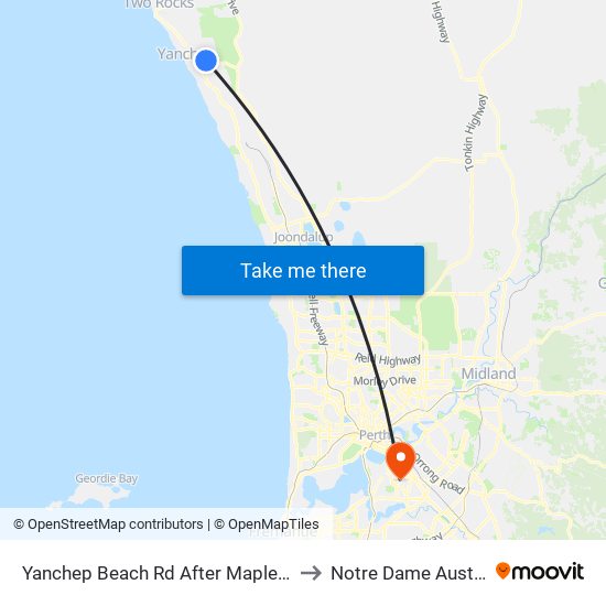 Yanchep Beach Rd After Mapleton Dr to Notre Dame Australia map