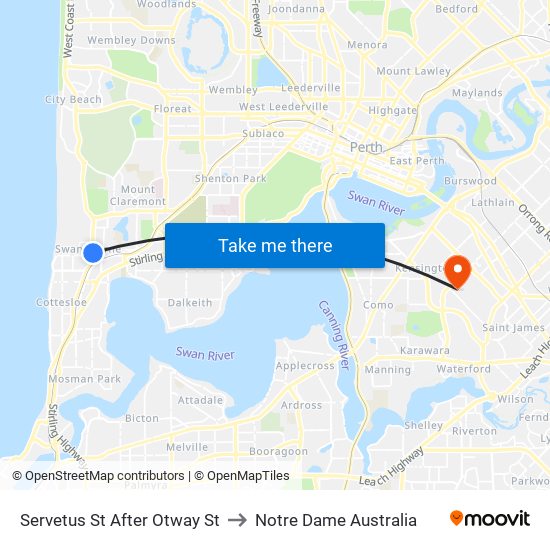 Servetus St After Otway St to Notre Dame Australia map