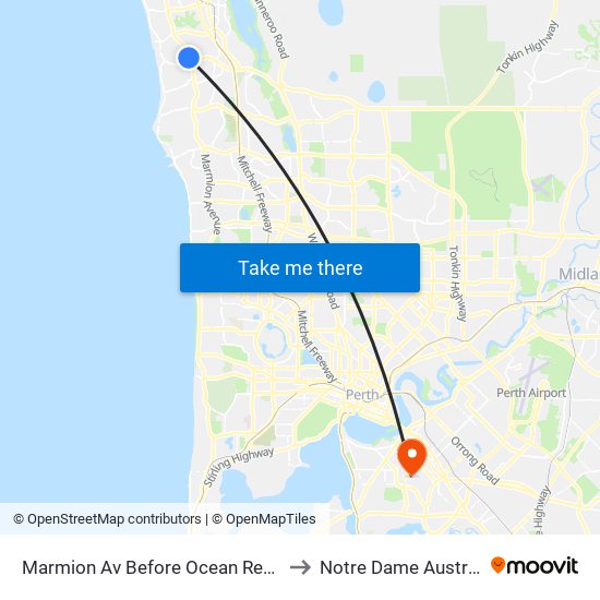 Marmion Av Before Ocean Reef Rd to Notre Dame Australia map