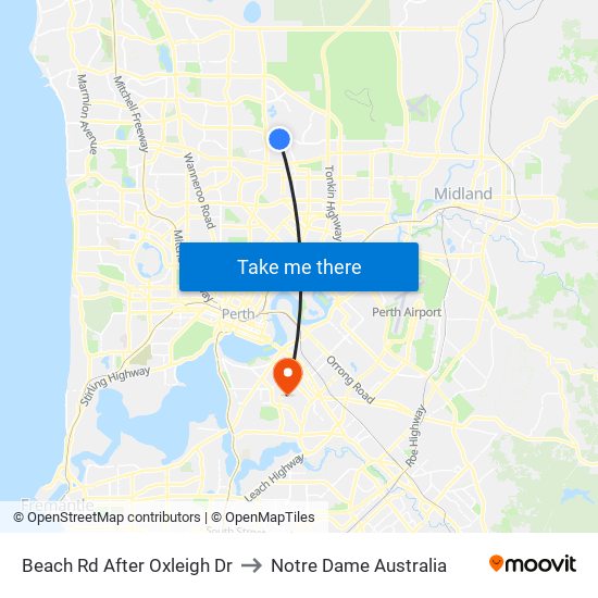 Beach Rd After Oxleigh Dr to Notre Dame Australia map