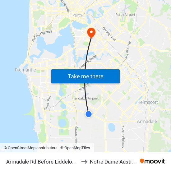 Armadale Rd Before Liddelow Rd to Notre Dame Australia map