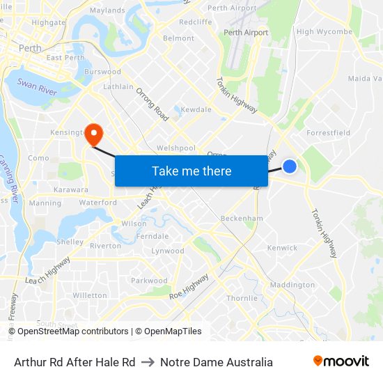 Arthur Rd After Hale Rd to Notre Dame Australia map