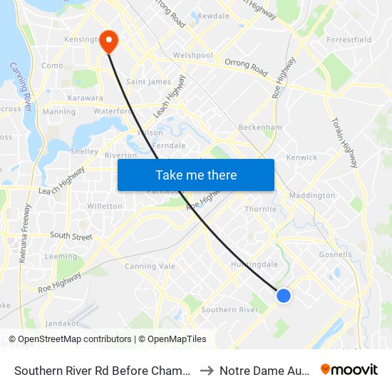 Southern River Rd Before Chamberlain St to Notre Dame Australia map