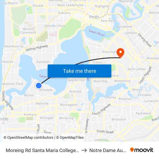 Moreing Rd Santa Maria College Stamd 1 to Notre Dame Australia map
