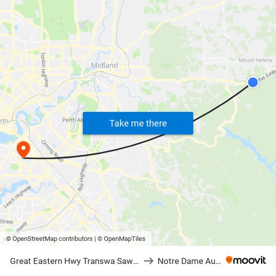 Great Eastern Hwy Transwa Sawyers Valley to Notre Dame Australia map