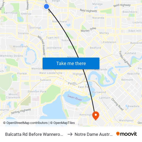 Balcatta Rd Before Wanneroo Rd to Notre Dame Australia map