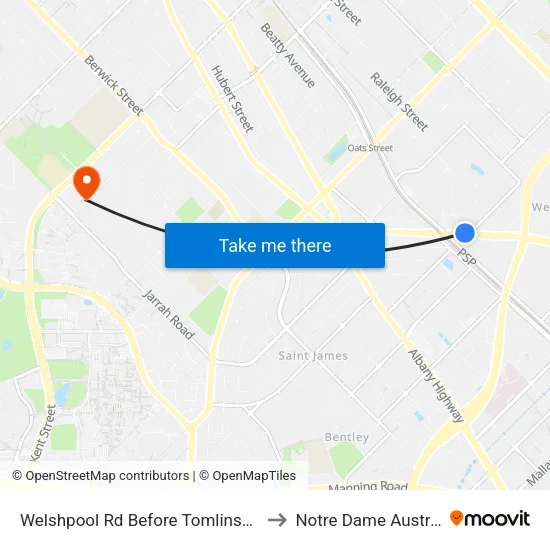 Welshpool Rd Before Tomlinson Rd to Notre Dame Australia map