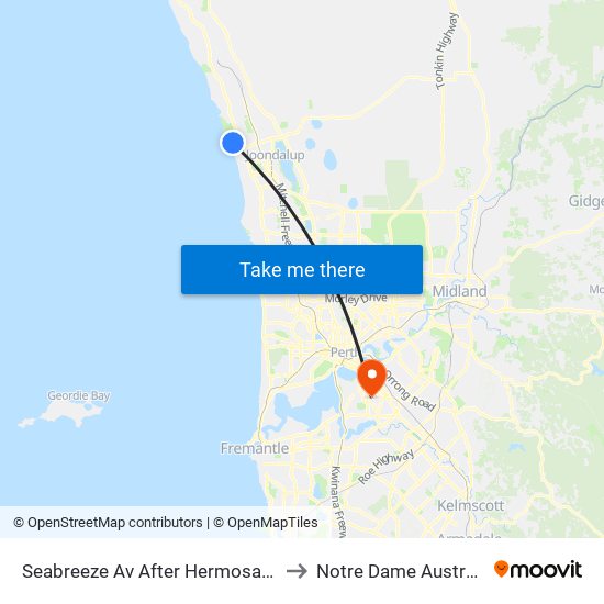 Seabreeze Av After Hermosa Wy to Notre Dame Australia map