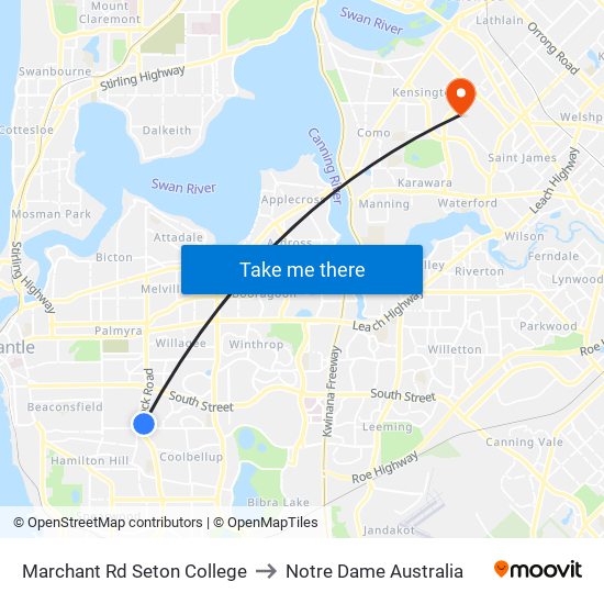 Marchant Rd Seton College to Notre Dame Australia map