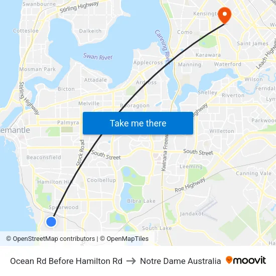 Ocean Rd Before Hamilton Rd to Notre Dame Australia map