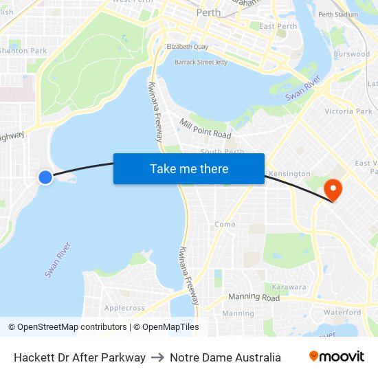 Hackett Dr After Parkway to Notre Dame Australia map