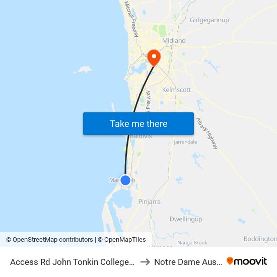 Access Rd John Tonkin College Stand 2 to Notre Dame Australia map