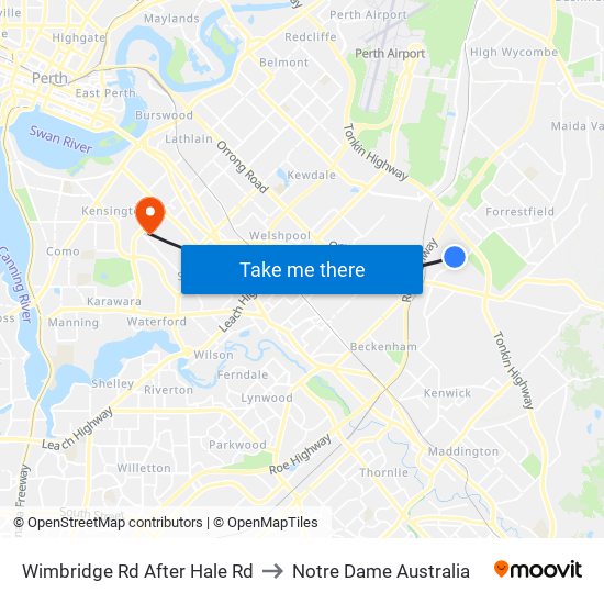 Wimbridge Rd After Hale Rd to Notre Dame Australia map