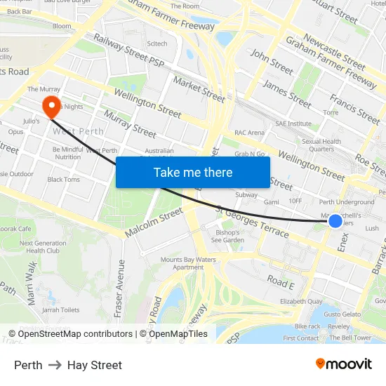 Perth to Hay Street map