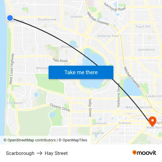 Scarborough to Hay Street map