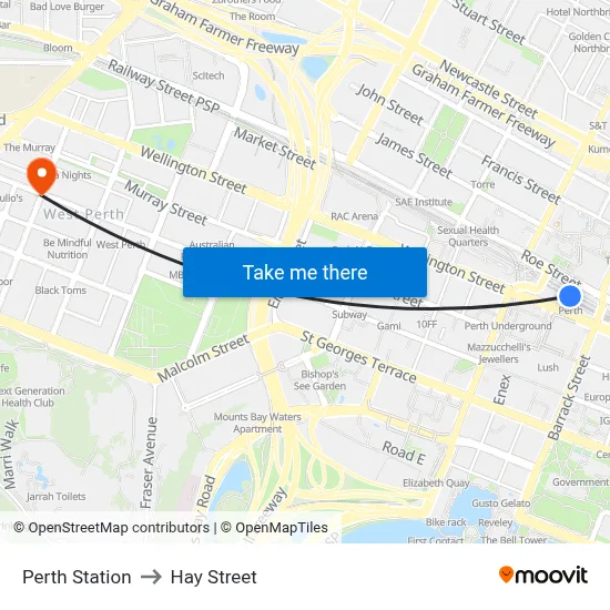 Perth Station to Hay Street map