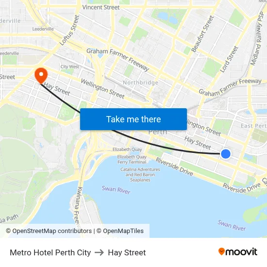 Metro Hotel Perth City to Hay Street map