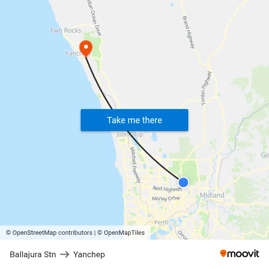 Ballajura Stn to Yanchep map