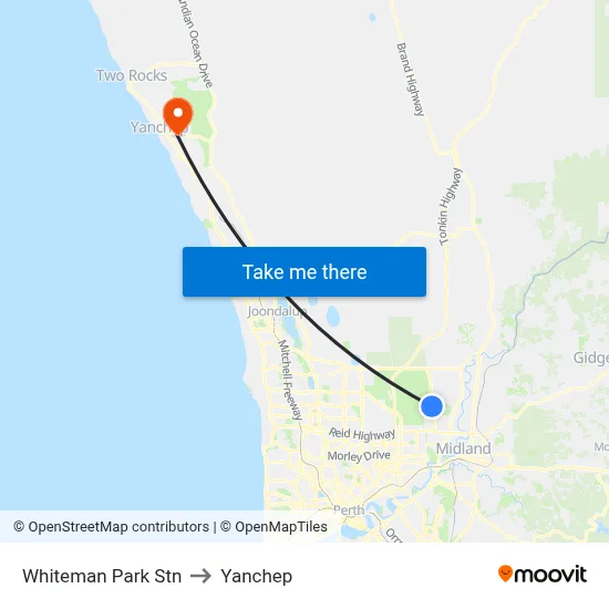 Whiteman Park Stn to Yanchep map